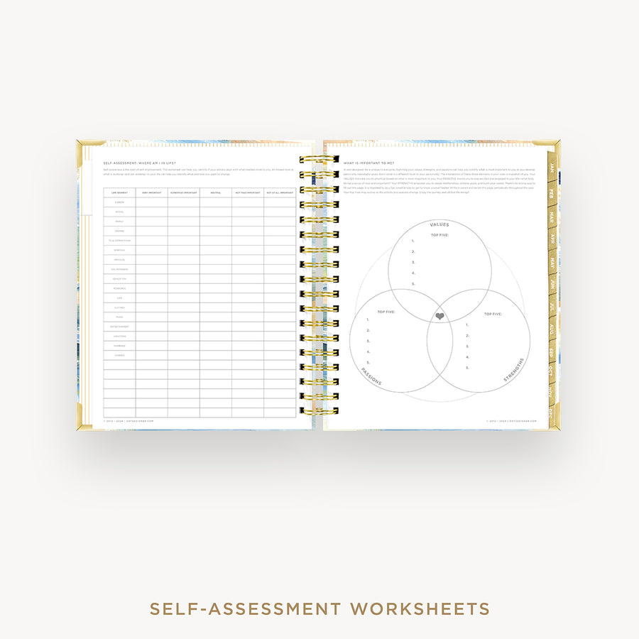 Day Designer 2026 weekly planner: sea and sky cover with self assessment worksheet