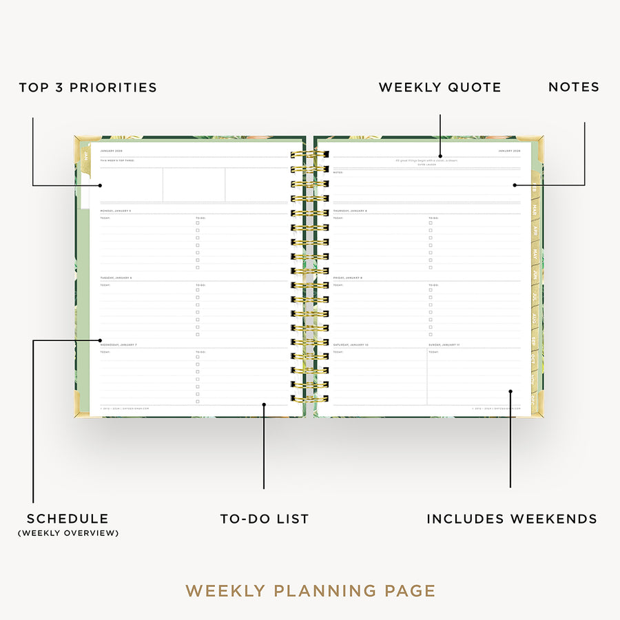 Day Designer 2026 weekly planner: st barts opened with captions of contents
