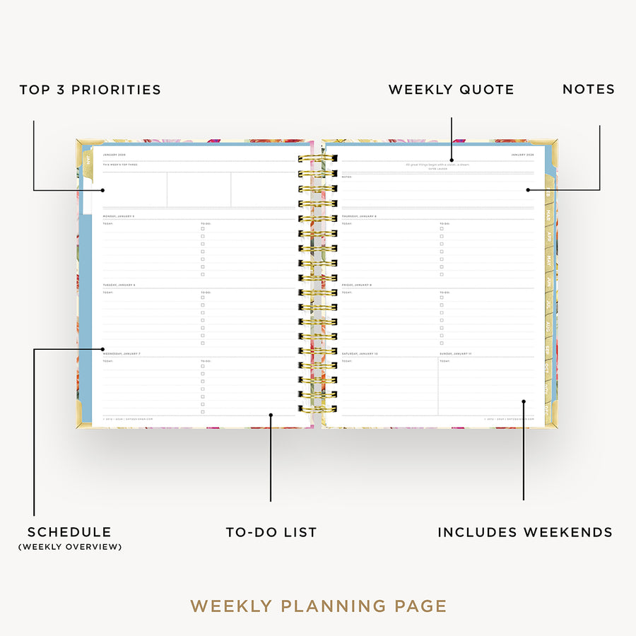 Day Designer 2026 weekly planner: oh so lovely opened with captions of contents