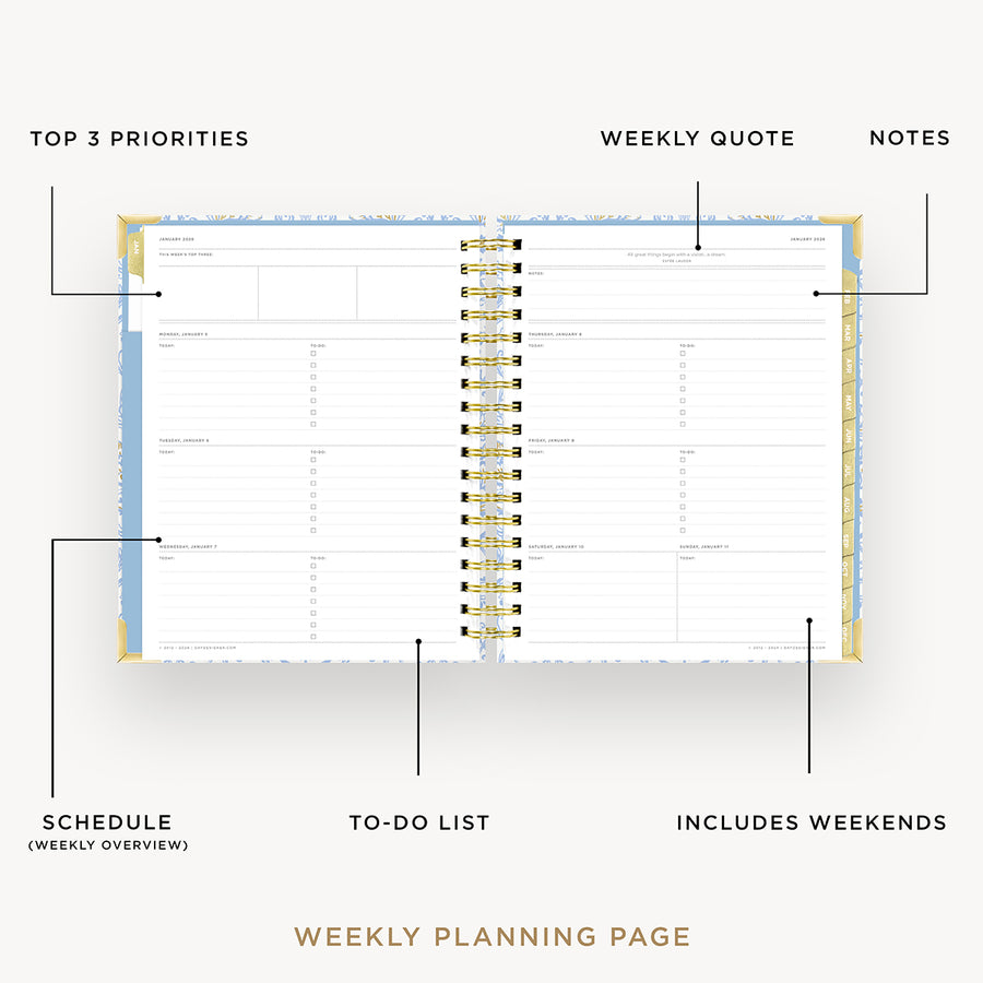 Day Designer 2026 weekly planner: alicia opened with captions of contents