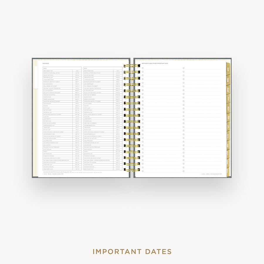 Day Designer 2026 weekly planner: charcoal bookcloth cover with holidays page