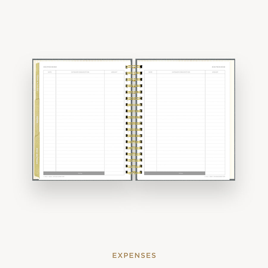 Day Designer 2026 weekly planner: charocal bookcloth cover with expense tracking pages