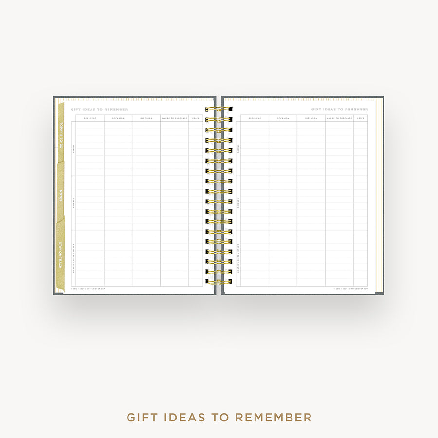 Day Designer 2026 weekly planner: charcoal bookcloth cover with gift ideas pages