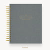 Day Designer 2026 weekly planner: charcoal bookcloth hard cover, gold wire binding