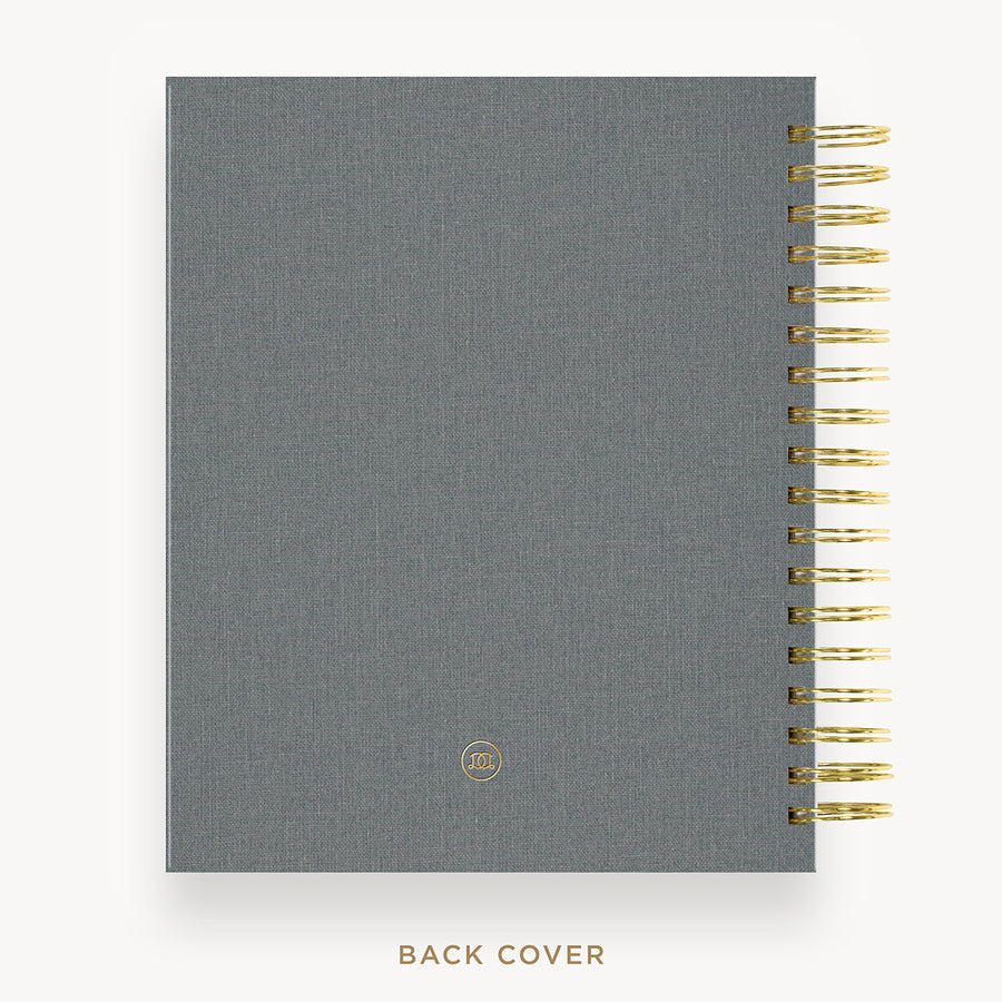 Day Designer 2026 weekly planner: charcoal bookcloth cover with back cover with gold detail