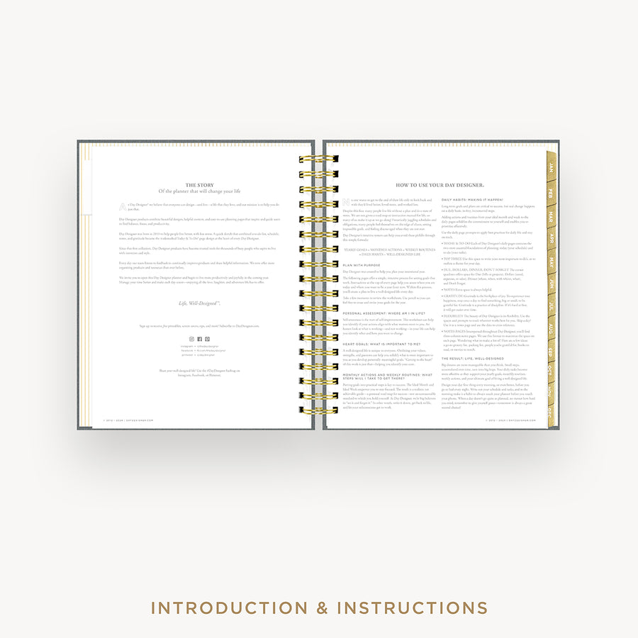 Day Designer 2026 weekly planner: charcoal bookcloth cover with introduction