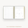 Day Designer 2026 weekly planner: charcoal bookcloth cover with self assessment worksheet