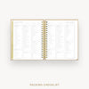 Day Designer 2026 weekly planner: caramel latte pebble texture cover with packing checklist