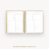 Day Designer 2026 weekly planner: caramel latte pebble texture cover with entertainment party planner
