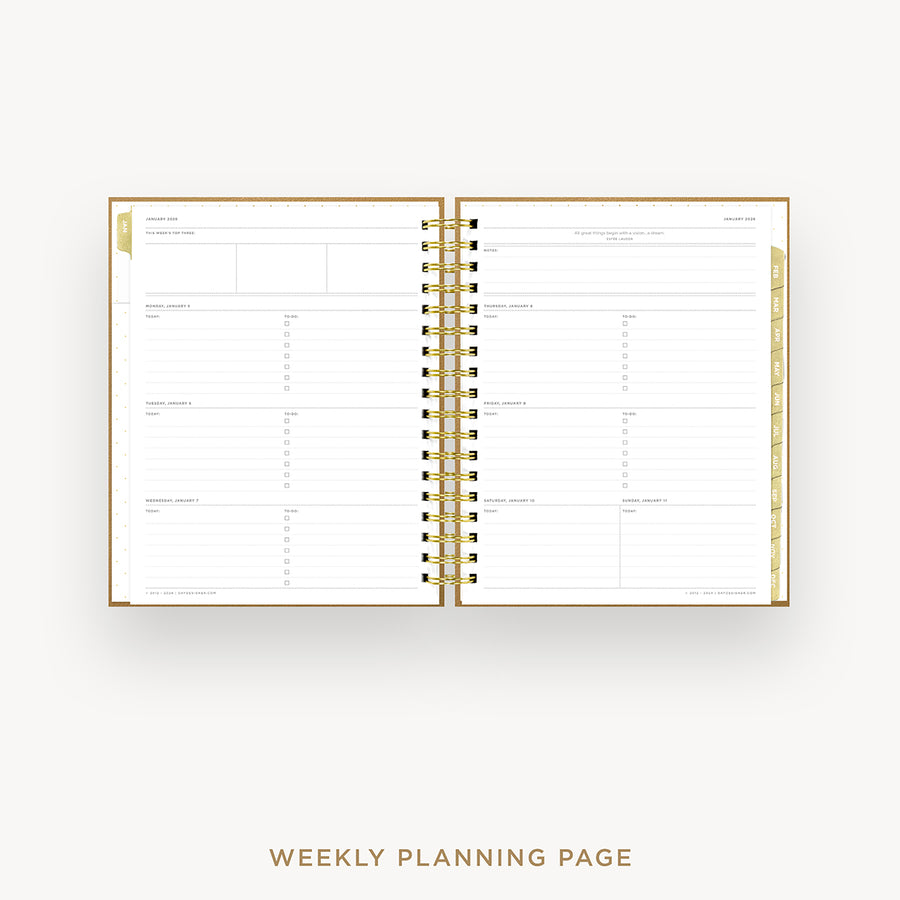 Day Designer 2026 weekly planner: caramel latte pebble texture cover  with weekly planning pages