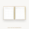 Day Designer 2026 weekly planner: caramel latte pebble texture cover with goals worksheet