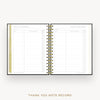 Day Designer 2026 mini weekly planner: classic black pebble texture cover with thank you notes pages