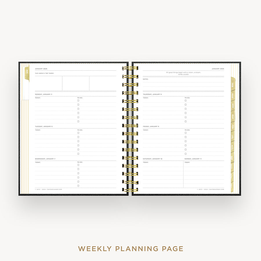 Day Designer 2026 mini weekly planner: classic black pebble texture cover  with weekly planning pages
