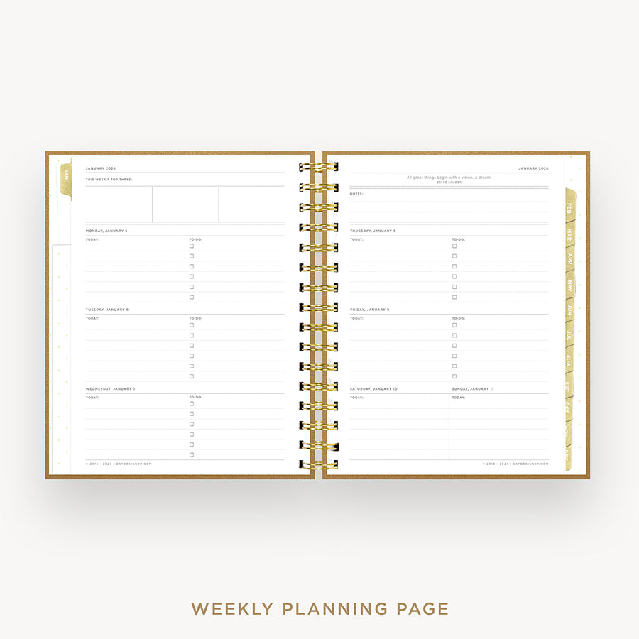 Day Designer 2026 weekly planner: caramel latte pebble texture cover  with weekly planning pages