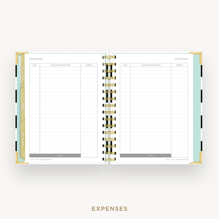 Day Designer 2026 weekly planner: black stripe cover with expense tracking pages