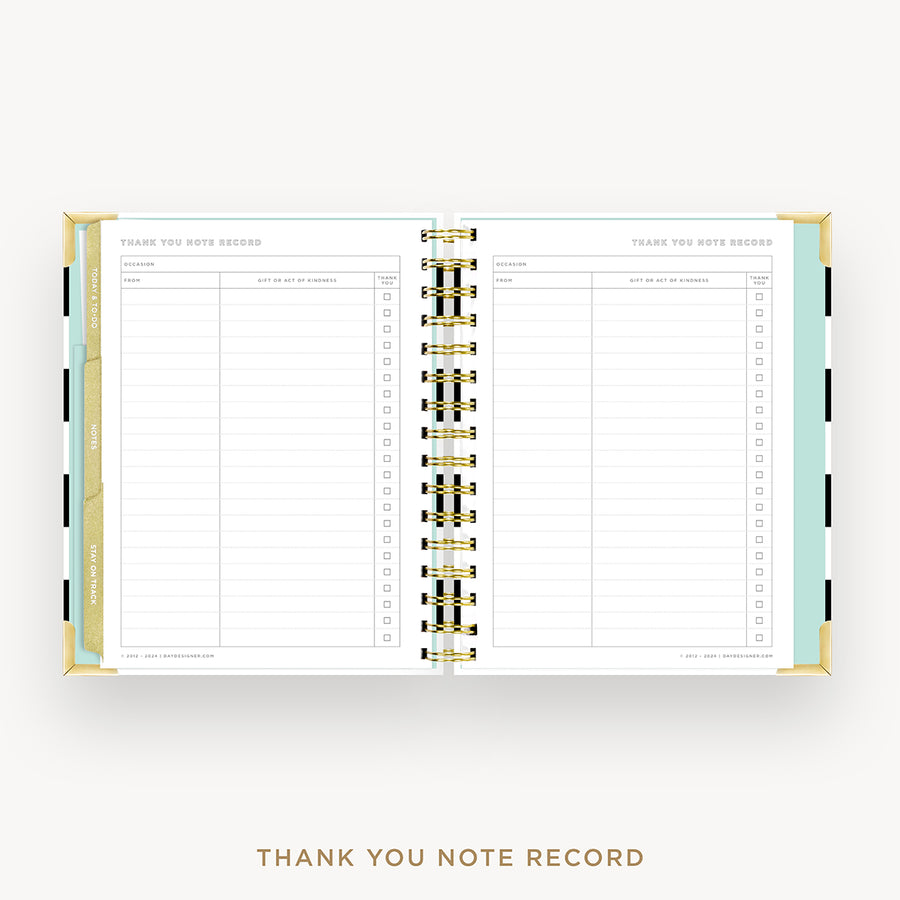 Day Designer 2026 weekly planner: black stripe cover with thank you notes pages