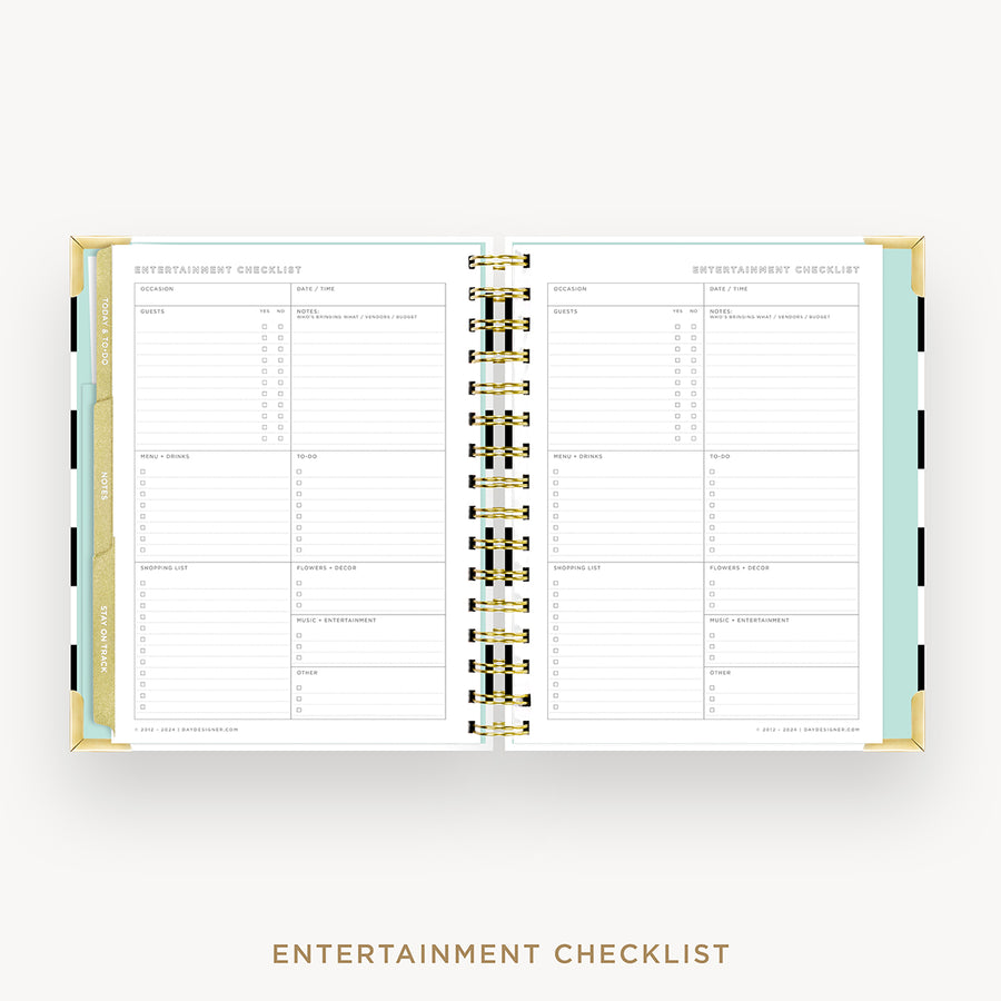 Day Designer 2026 weekly planner: black stripe cover with entertainment party planner