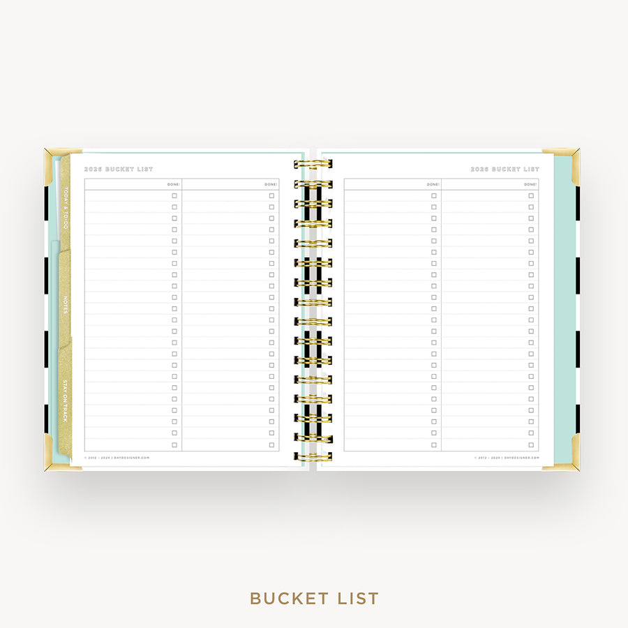 Day Designer 2026 weekly planner: black stripe cover with bucket list