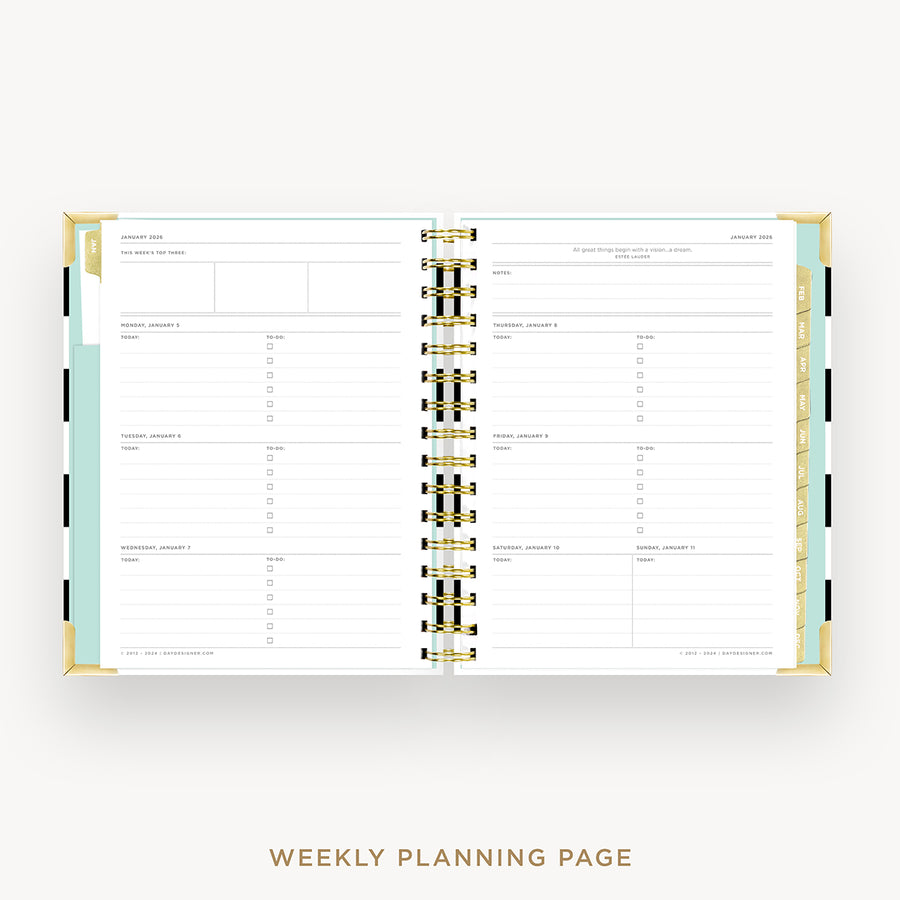 Day Designer 2026 weekly planner: black stripe cover  with weekly planning pages