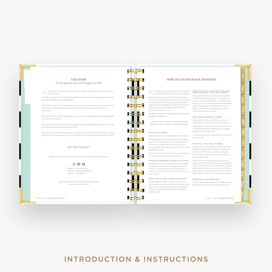 Day Designer 2026 weekly planner: black stripe cover with introduction