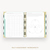 Day Designer 2026 weekly planner: black stripe cover with self assessment worksheet