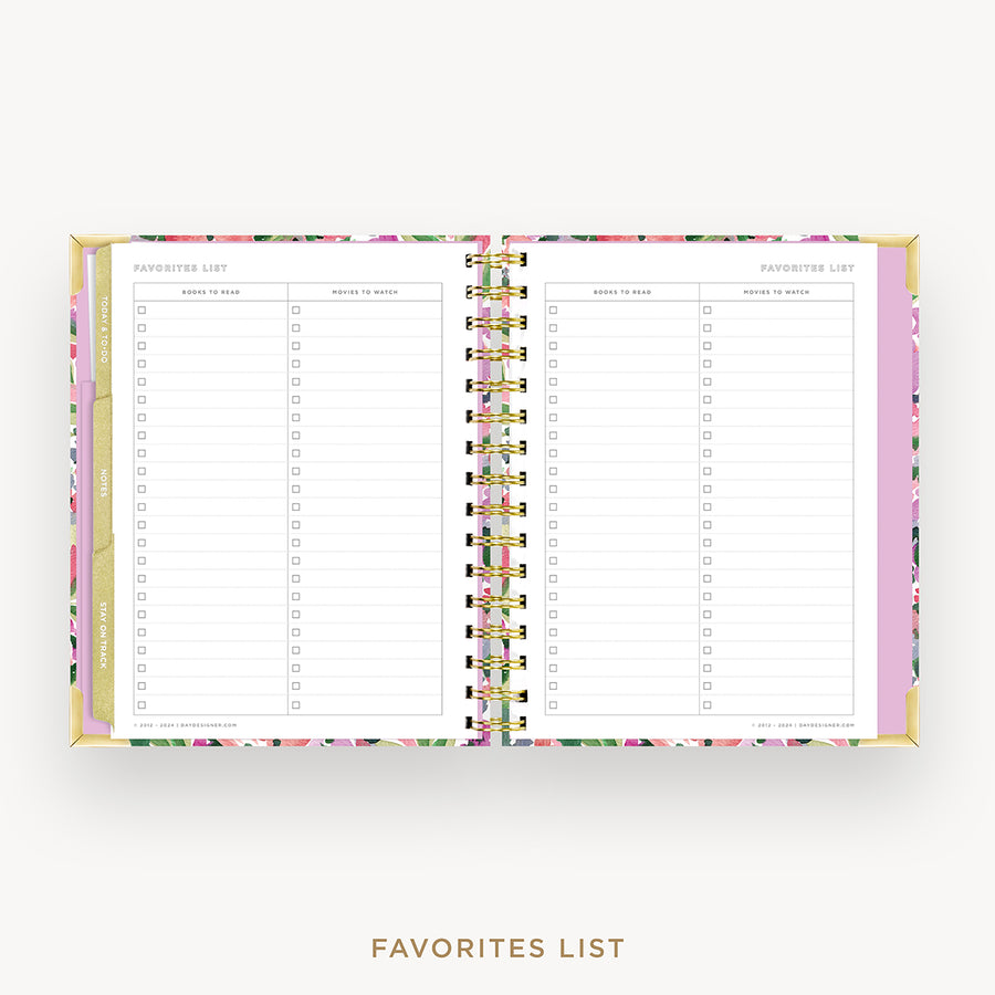 Day Designer 2026 mini weekly planner: ula bloom cover with favorite books and movies pages