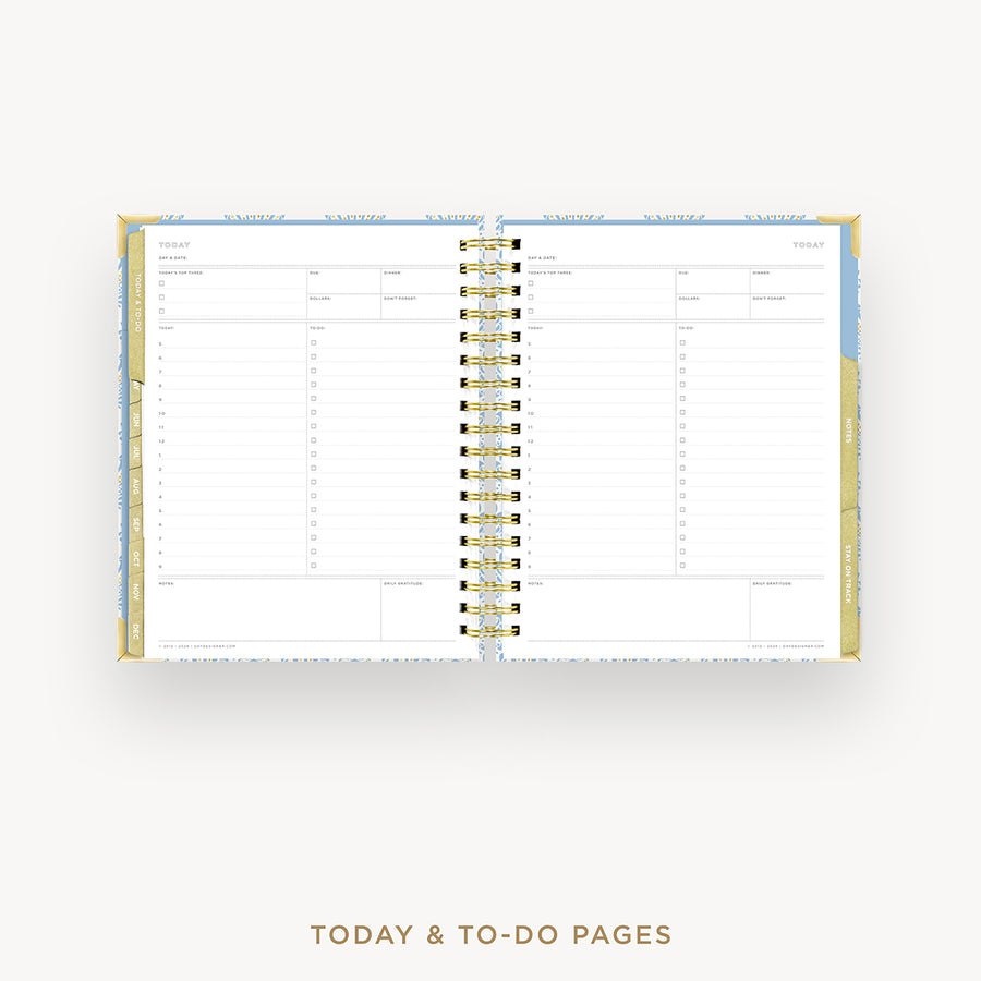 An open spiral-bound planner showing today and to-do pages, photographed on a light gray background with the text 'TODAY & TO-DO PAGES' below.