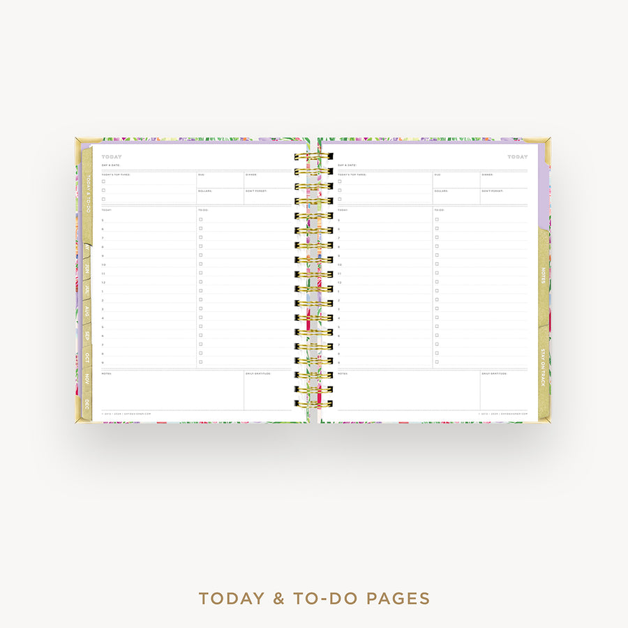 An open spiral-bound planner showing today and to-do pages, photographed on a light gray background with the text 'TODAY & TO-DO PAGES' below.