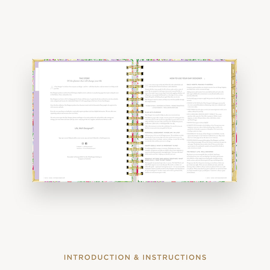 An open spiral-bound booklet or planner showing printed introduction and instructions pages, centered on a light gray background with the text 'INTRODUCTION & INSTRUCTIONS' below.
