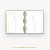 An open spiral-bound planner showing Entertainment Checklist pages, displayed on a light gray background with the text 'ENTERTAINMENT CHECKLIST' underneath.