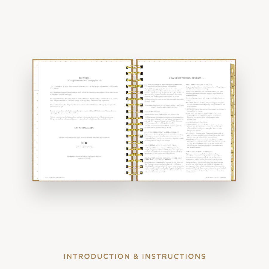 An open spiral-bound booklet showing printed introduction and instructions pages, centered on a light gray background with the text 'INTRODUCTION & INSTRUCTIONS' below.
