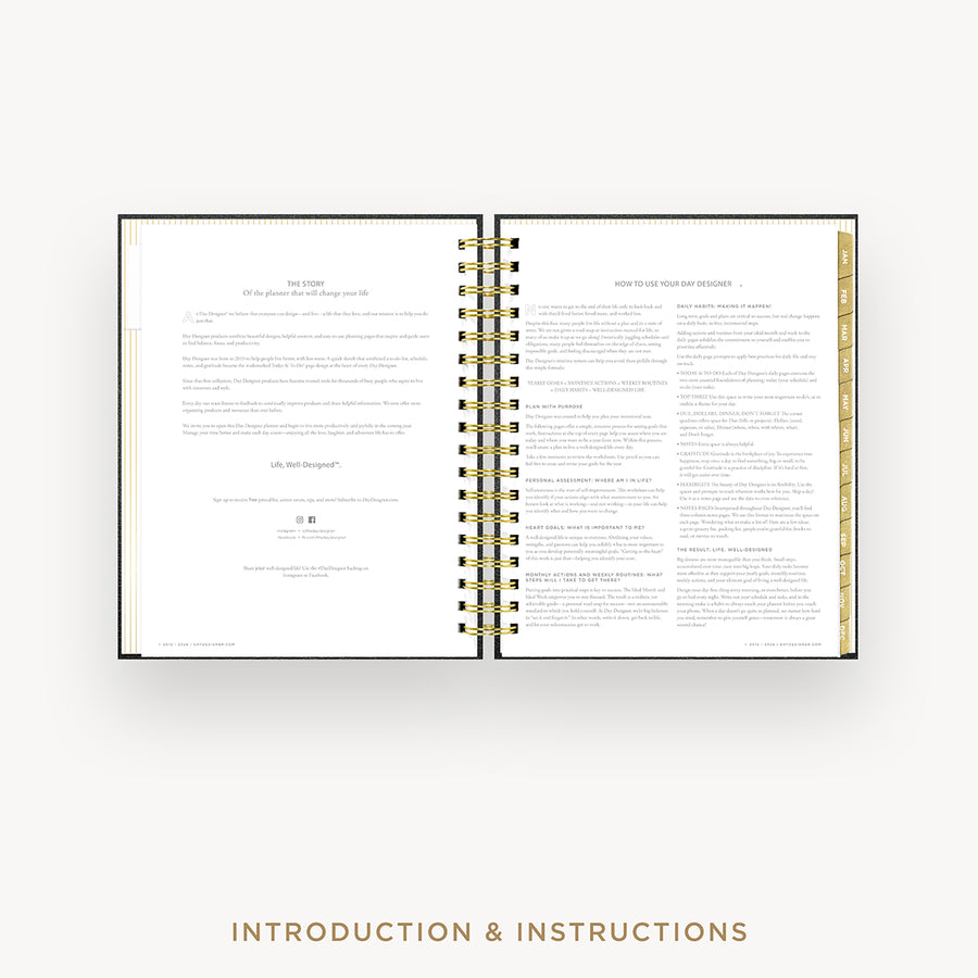 An open spiral-bound booklet or manual with printed introduction and instructions pages, shown on a light gray background with the text 'INTRODUCTION & INSTRUCTIONS' below.