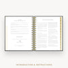 An open spiral-bound booklet or planner showing printed introduction and instructions pages, centered on a light gray background with the text 'INTRODUCTION & INSTRUCTIONS' below.