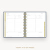 An open spiral-bound planner showing today and to-do pages, photographed on a clean white background with the text 'TODAY & TO-DO PAGES' below.