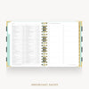 An open spiral-bound planner or agenda showing a detailed monthly calendar page with columns for days of the week and a right-hand date list, styled on a light gray background with the words 'IMPORTANT DATES' below.