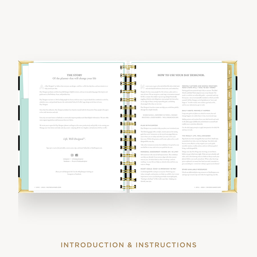 An open spiral-bound booklet with two printed instruction pages, shown on a light gray background with the text 'INTRODUCTION & INSTRUCTIONS' below.