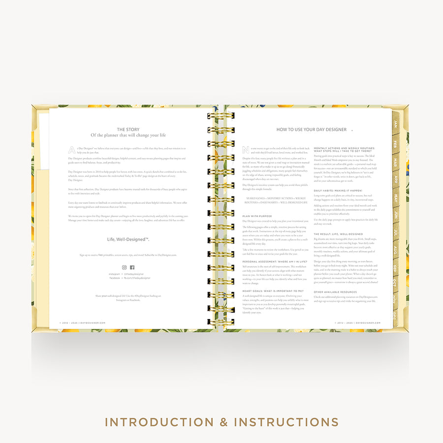 An open spiral-bound booklet with printed instructions and text pages, shown on a light gray background with the words 'INTRODUCTION & INSTRUCTIONS' below.