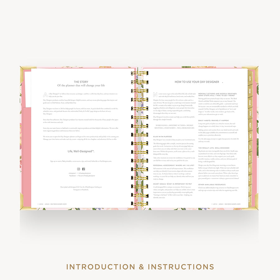 An open spiral-bound booklet with printed instructions and text pages, shown on a light gray background with the words 'INTRODUCTION & INSTRUCTIONS' below.