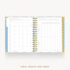 An open spiral-bound planner or calendar showing a monthly and weekly layout page, photographed on a light gray background with the text 'IDEAL MONTH AND WEEK' below.