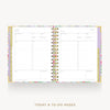 An open spiral-bound planner showing today and to-do pages, with a pastel floral border and gold-toned binding, on a light gray background with the text 'TODAY & TO-DO PAGES' below.
