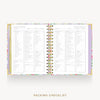An open spiral-bound planner or notebook showing a packing checklist page, with a pastel floral border and gold-toned rings on a light gray background. The text 'PACKING CHECKLIST' appears below.