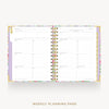 An open spiral-bound weekly planner page with lined layout sections, shown on a light gray background with the text 'WEEKLY PLANNING PAGE' below.