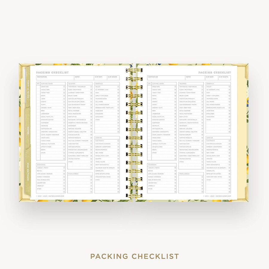 Day Designer 2026-27 mini weekly planner: Lemon Floral Sage cover with packing checklist