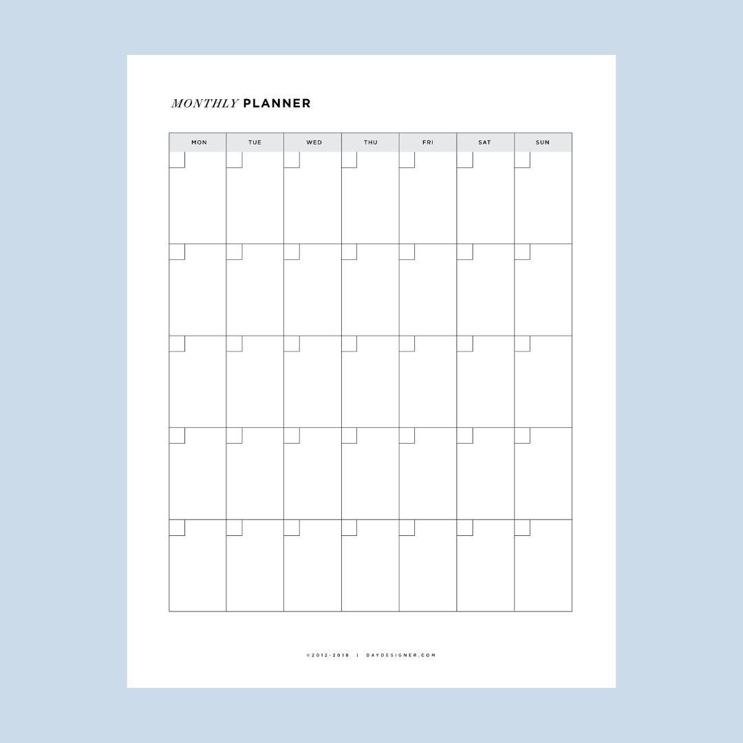 Free Monthly Calendar View Printable