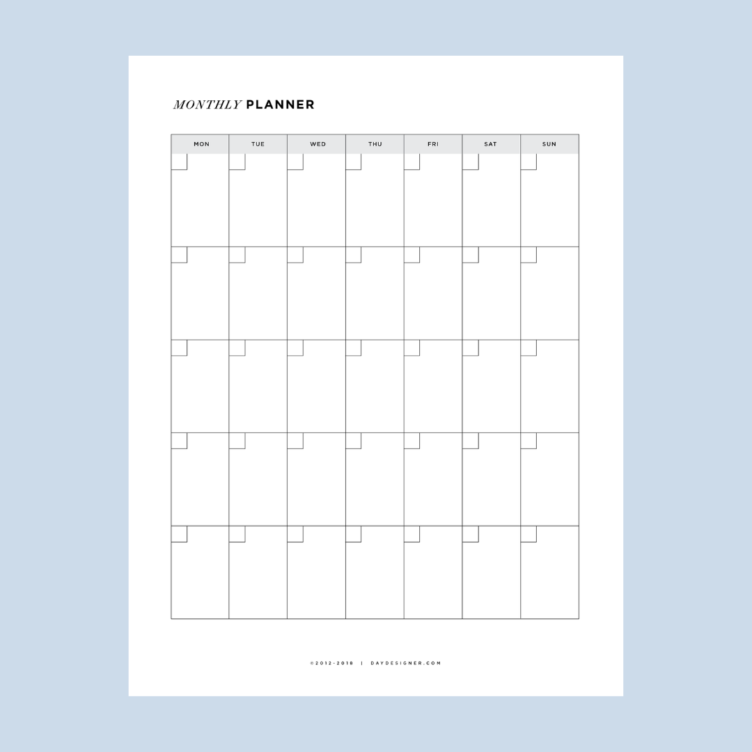 Free Printable Monthly Calendar View | Day Designer