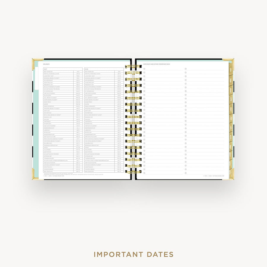 Open planner showing a page with 'Important Dates' text on a white background