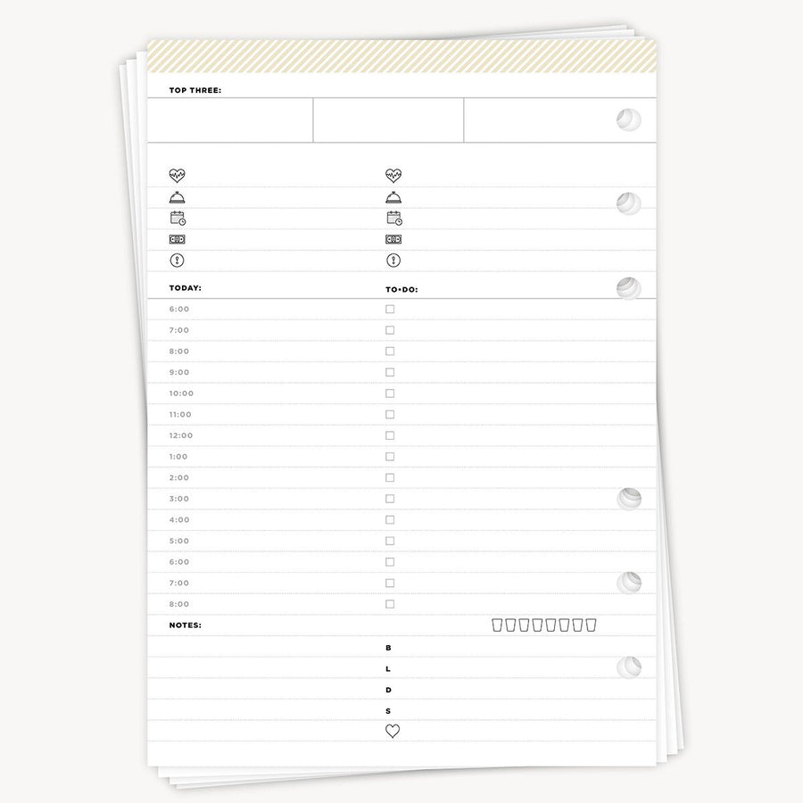 Planner insert sheet with daily layout on a white background