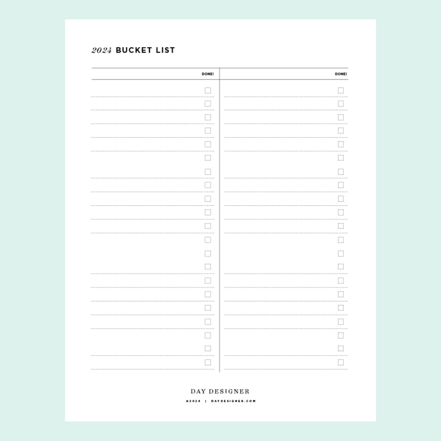8-1/2 x 11 printable page for 2024 bucket list