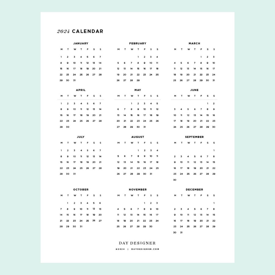 8-1/2 x 11 printable page 2024 calendar