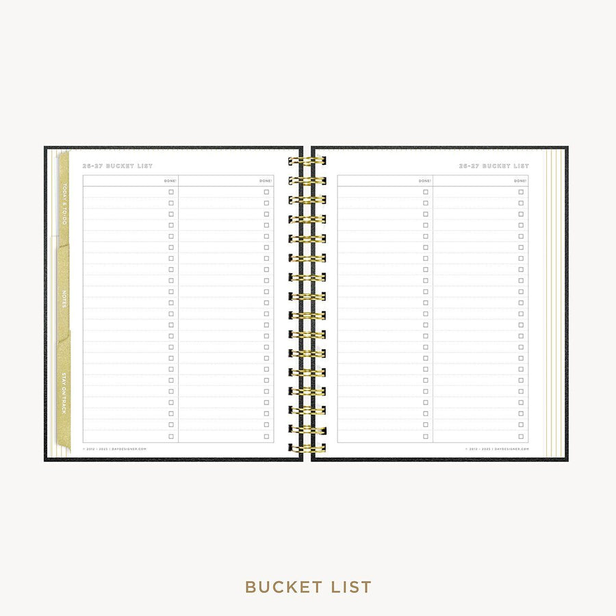 Day Designer 2026-27 mini weekly planner: Classic Black Pebble Texture cover with bucket list